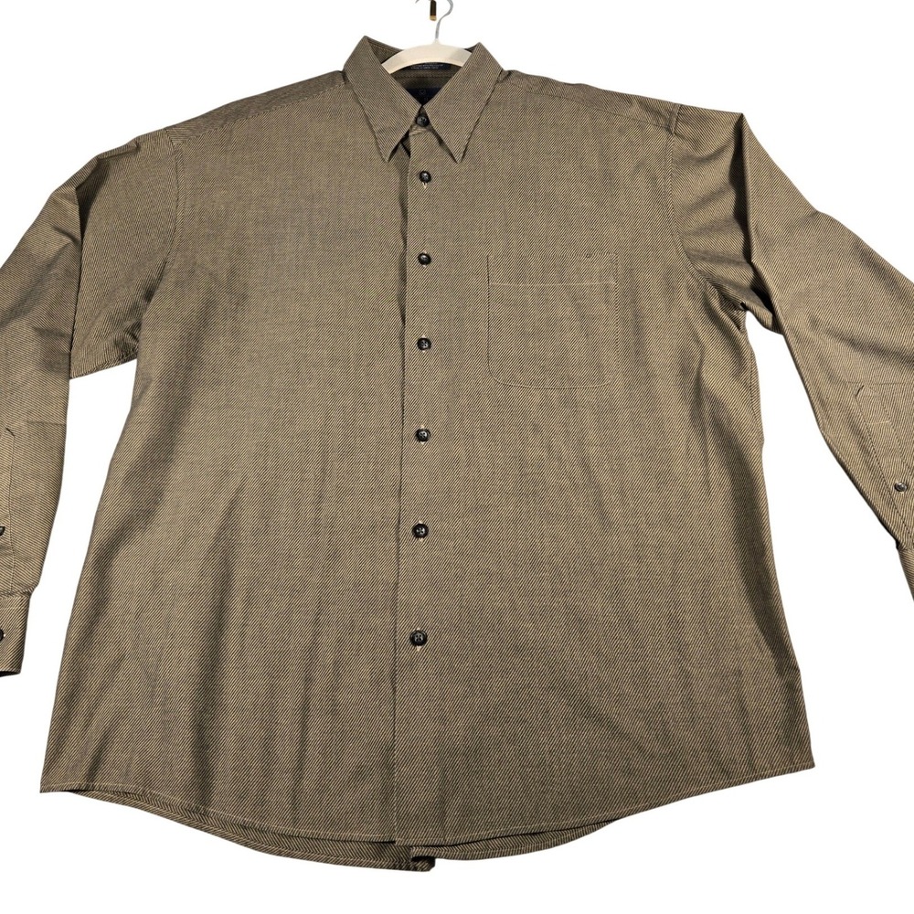 Enro Euro Cloth Mens Large Button Down Shirt Olive Tan Striped Long Sleeve L